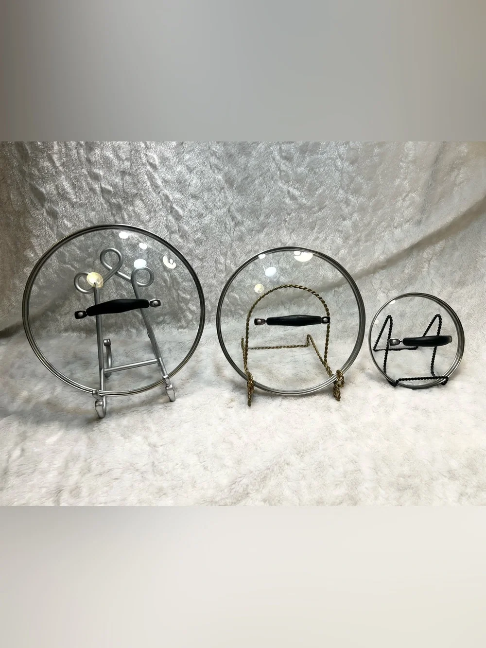 Set of 3 Clear Glass Black Handle Cool Touch Replacement Lids Pot Pan Skillet